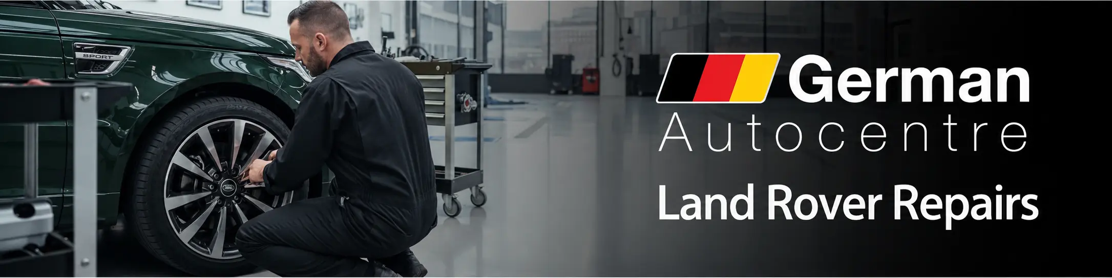 Technician carrying out Land Rover repairs at German Autocentre