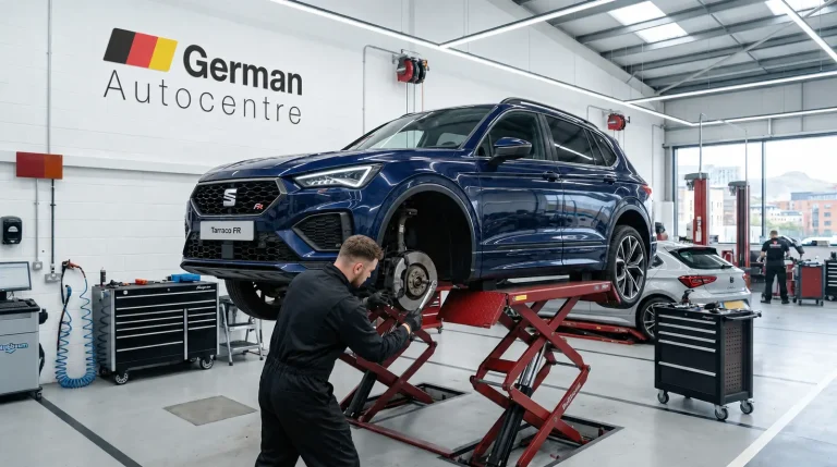 Technician repairing the brakes on a SEAT Tarraco at German Autocentre