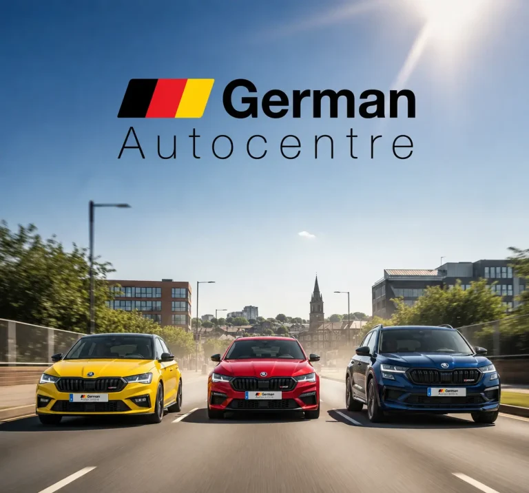 Skoda Fabia, Octavia and Kodiaq models driving through Sheffield for German Autocentre
