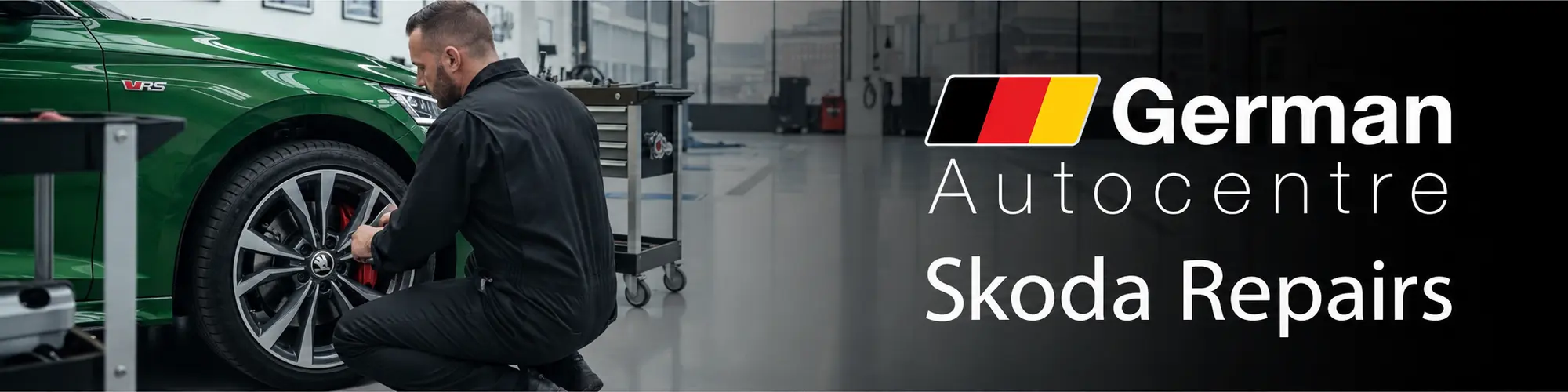 Technician carrying out Skoda repairs at German Autocentre